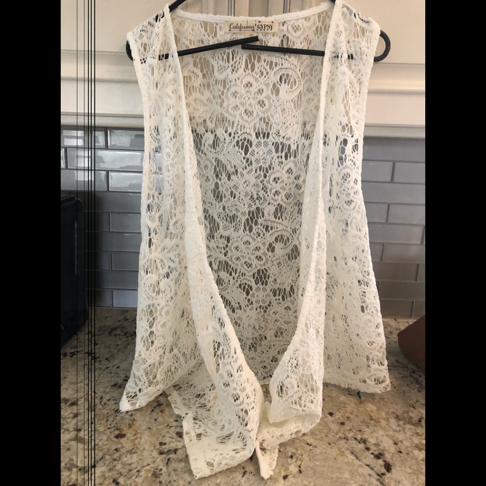 California Gypsy knit sleeveless cardigan, white